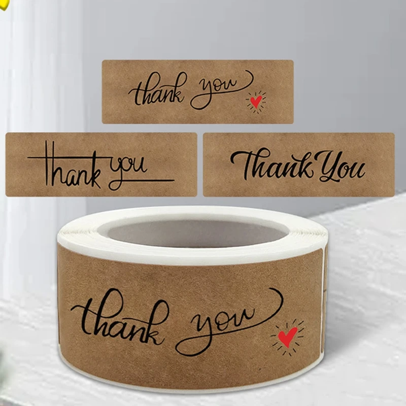 

120pcs/Roll Kraft Paper Label Sticker Thank You Thanks Seal Stickers Baby DIY Rectangular Decoration Kraft Self-Adhesive Paper