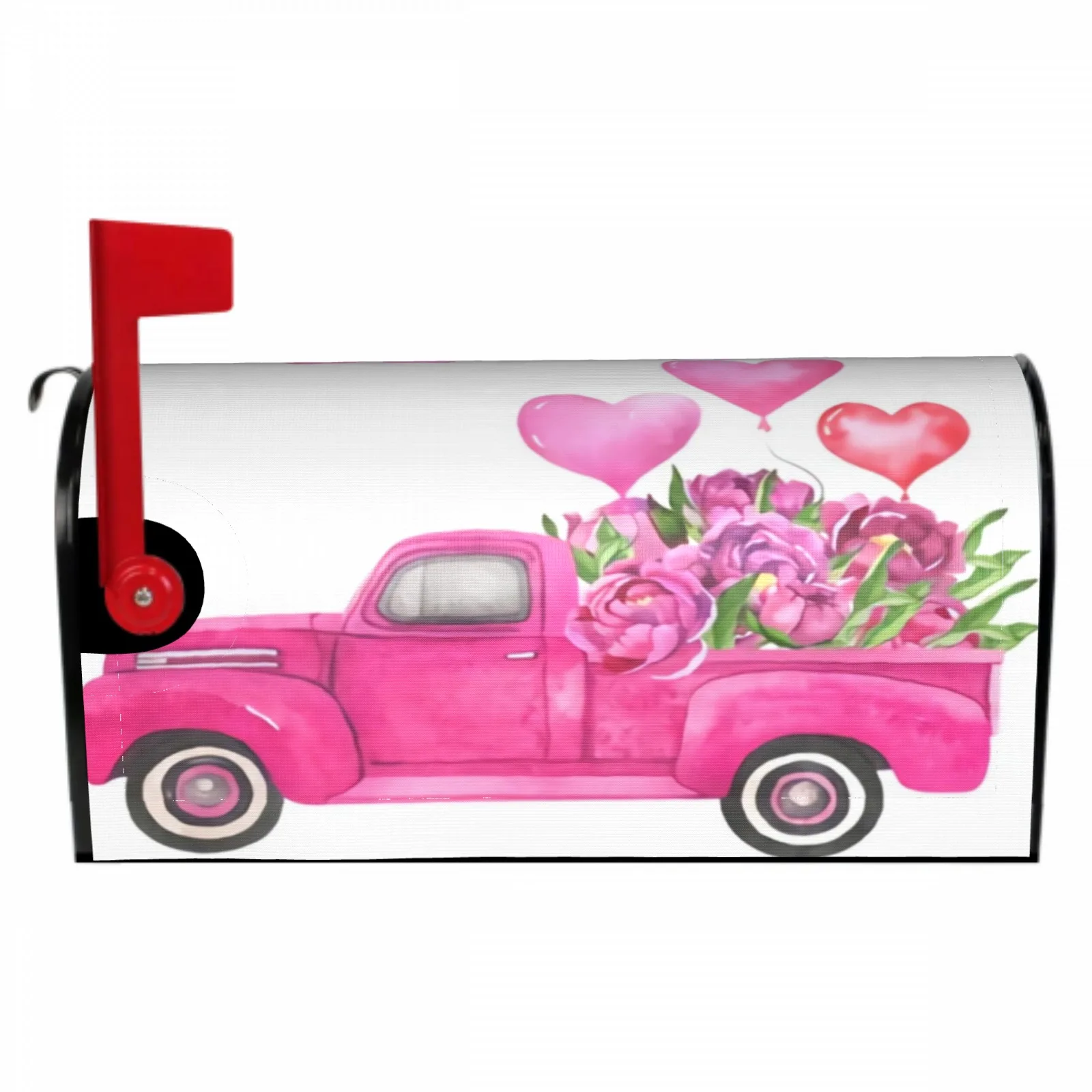 

Watercolor Retro Truck With Flowers And Balloons Magnetic Mailbox Cover Box Cover Wrap Decoration Garden Outdoor