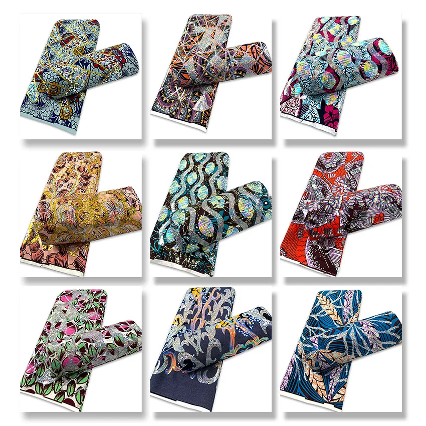 

Африканская африканская ткань из хлопка с супер блестками, ткань из натурального воска, Голландская ткань, ткань из Ганы сложно взломать