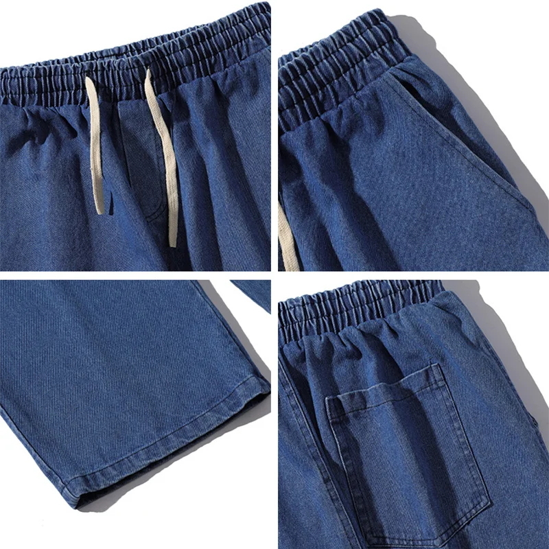 Blue Black Jeans Men Fashion Drawstring Vintage Jeans Men Streetwear Hip-hop Loose Straight Denim Pants Mens Trousers S-5XL