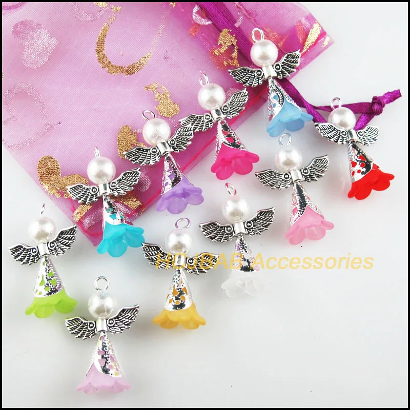 10 шт. смешанные Милые Акриловые ангельские антикварные серебряные подвески в