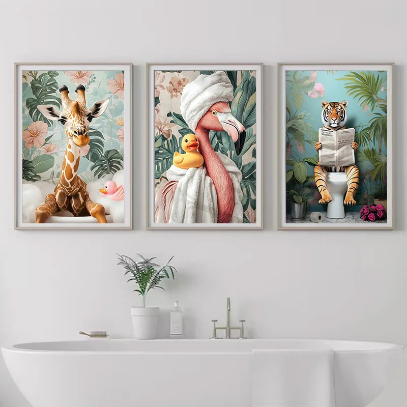 Зебра Жираф Тигр Страус Обезьяна Маус Фэнтези Лес Настенное Искусство Печать