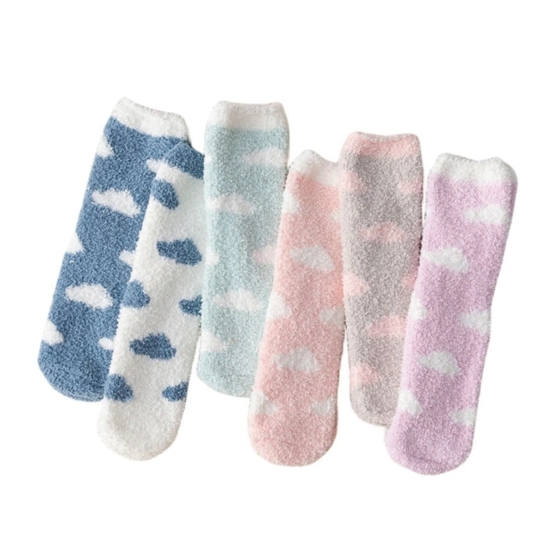 

Милые носки с облаками для женщин, более толстые, нечеткие, уютные тапочки, теплые, мягкие зимние плюшевые домашние носки для
