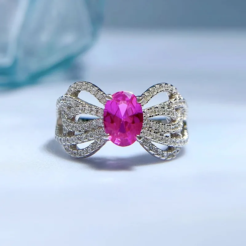 

SpringLady 2023 New Bow Lace Ring 925 Silver Girl 5 * 7 Design Sense Fashion and Elegance