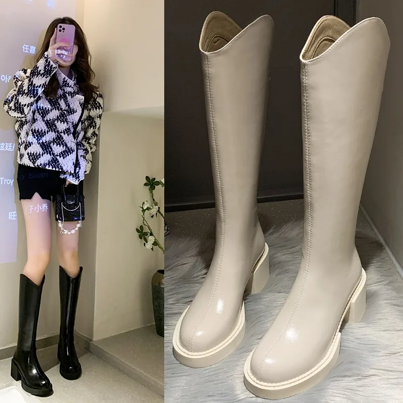Thick-heeled Knight Boots Female British Style 2022 Autumn New Thick-soled Boots Rear Zipper High-heeled Thin Boots Shoes High