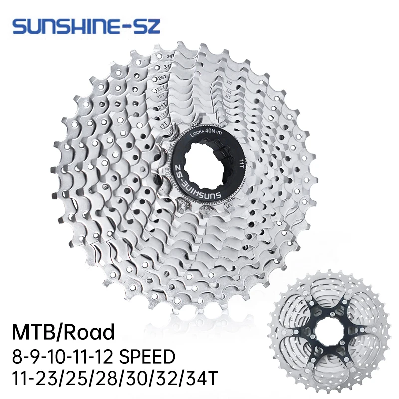 SUNSHINE Road Bike 8 9 10 11 12 Speed Velocidade 11-23T/25T/28T/30T/32T/34T Bicycle Cassette Freewheel MTB Sprocket for SHIMANO