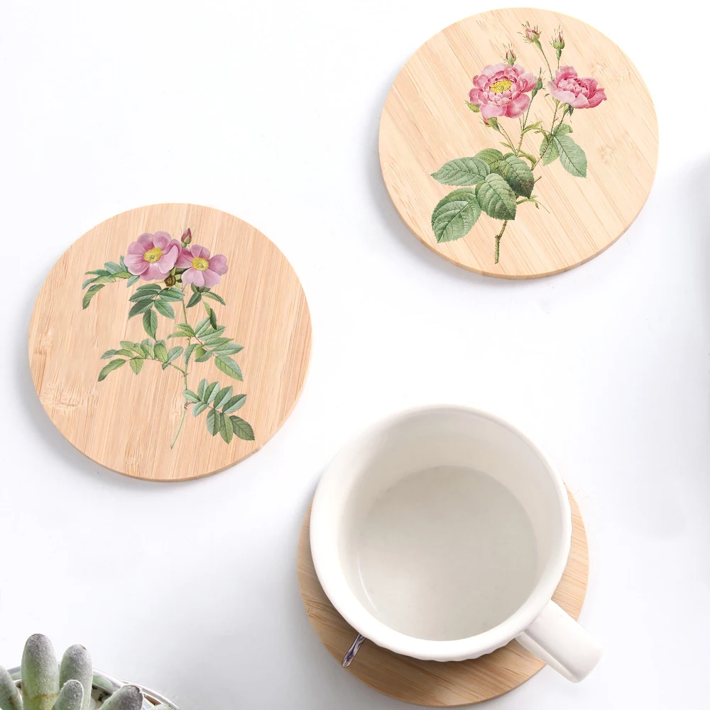 

Lotus Leaf Insulated Coaster Drink Cup Bamboo Pads Insulated Round Cup Mats Home Office Table Christmas Gift Drinkware Cafe
