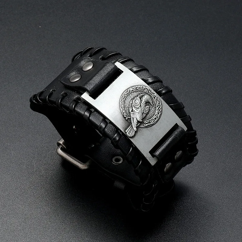 Амулет Орел широкий кожаный браслет мужской Панк Плетеный веревочный из сплава