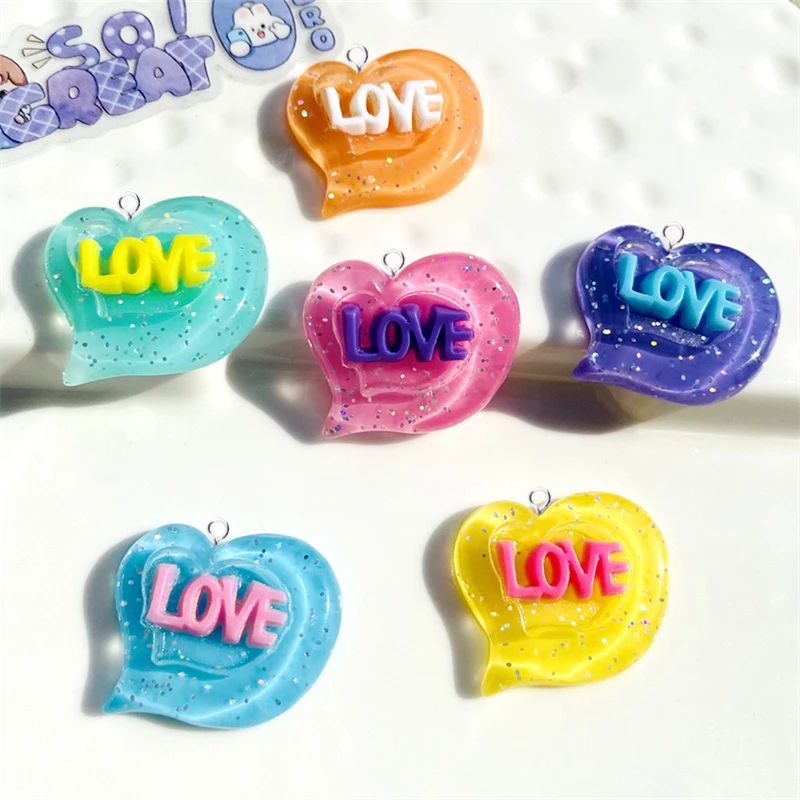 10 шт., подвески из смолы в виде сердца