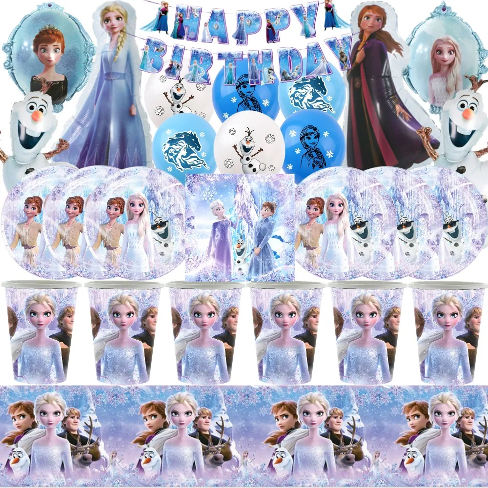 Frozen Elsa Anna Party Decoration Balloons Disposable Tableware Set Cartoon Plate Baby Shower Snow Queen Birthday Party Supplies images - 6