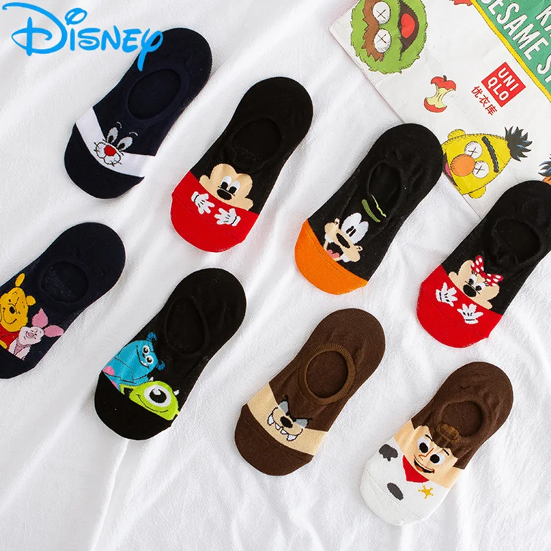 1pair Disney Daisy Minnie Women Invisible Boat Socks Summer Mujer Silicone Non-slip Ankle Low Female Cotton Show Breathable