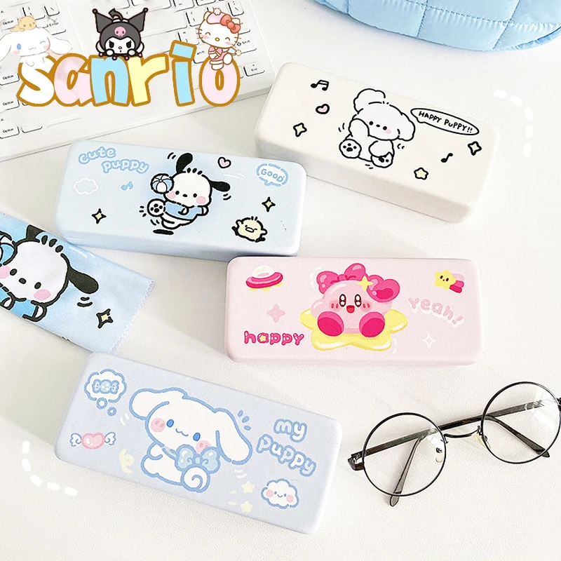 

Star Kirby Glasses Case Kawaii Sanrio Kuromi Pochacco Anime Sunglasses Myopia Glasses Storage Box PU Flip Cover Portable Toy