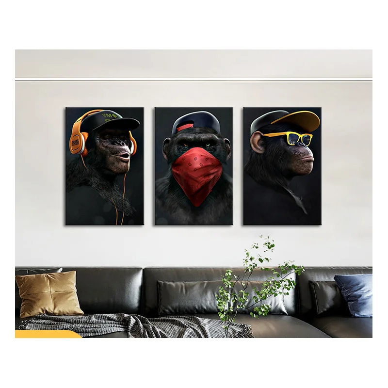 

2022 Trendy Animal Painting Funny Headphone Gorilla Canvas Painting Wall Art Poster and Print Canvas Print for Living Room Decor