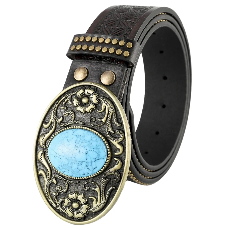 

Multi-type Adult Waist Belt with Embossed Pattern Buckle Adjustable Waist Belt for Men PU-Leather Wear-Resistant Belt