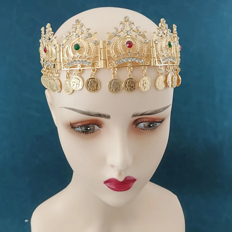 

Arab Women's Hair Jewelry, Turkish Coin Pendant Tassel Hair Chain Algerian Wedding Bridal Tiara, Women's Banquet Tiara