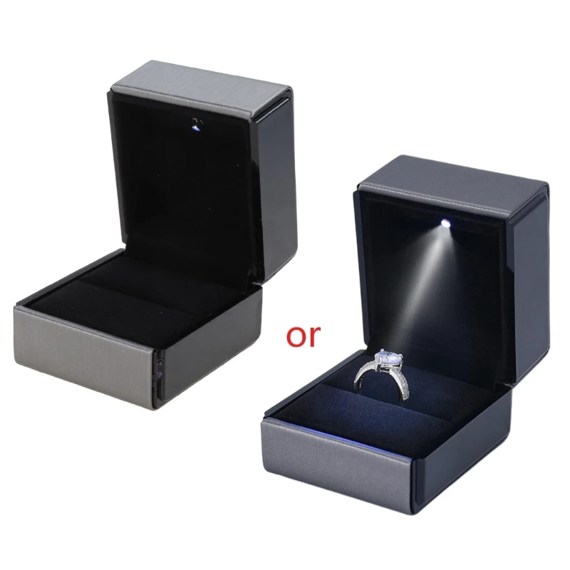 

H9ED Square Earrings Stoarge Holder LED Lighted Rings Box Jewelry Display Gifts Box