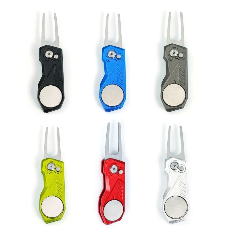 

Golf Divot Repair Tool Golfers Foldable Golf Green Tool Magnetic Putt Alignment Balls Marker with Aluminum Alloy Handle