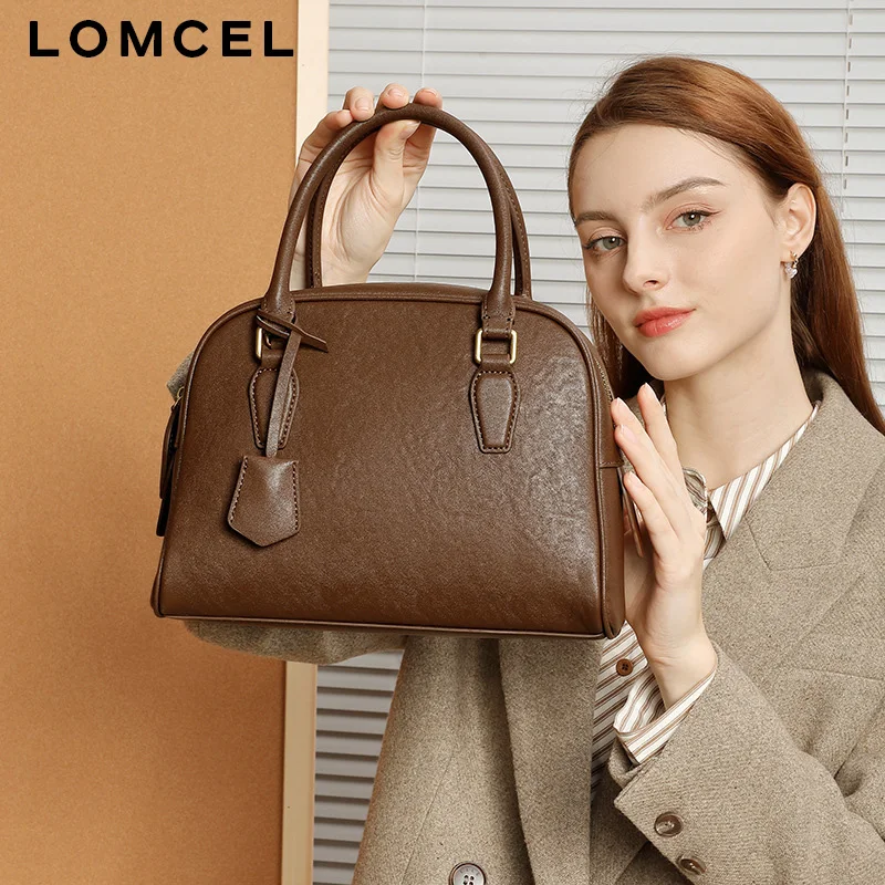 Фото LOMCEL 153 Новая женская сумка из натуральной кожи, минималистичная, в стиле боулинг, премиум-класса, большая вместимость, на плечо. №1