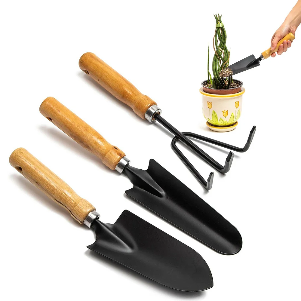 

3 шт./компл. Мини садовые лопаты, инструмент для когтей, садовый набор с деревянной ручкой для суккулентов, ручные инструменты для горшка для ...