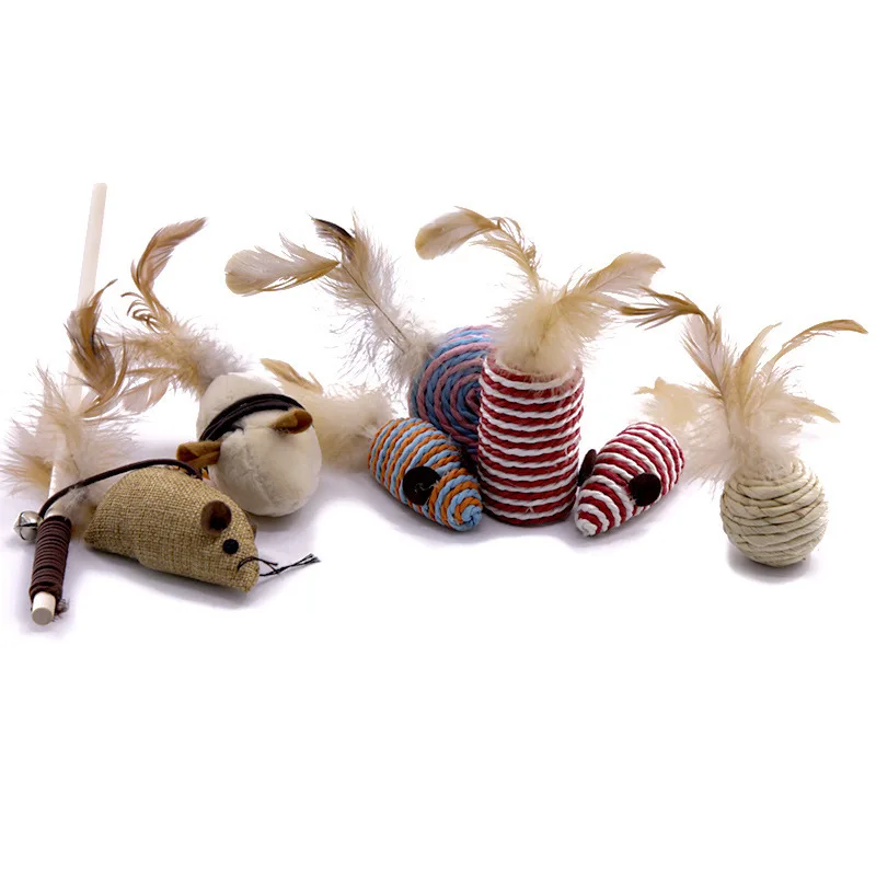 

7pcs/set Pet Funny Cat Stick Funny Cat Combination Set Small Fish Wood Rod Mouse Funny Cat Stick Cat Toy Interactive