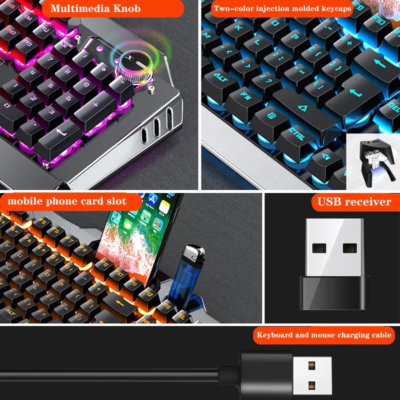 RGB Knob Rechargeable Keyboard Mouse Set Setup Gamer Mechanical Ergonomic Wireless Keyboard and Mouse Pc Accessories Gaming images - 6