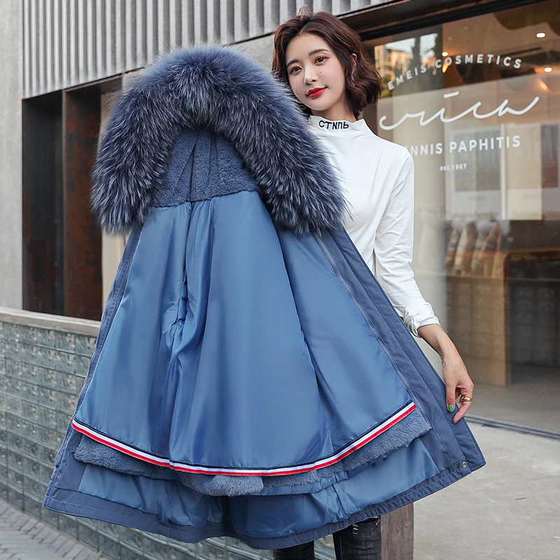 Winter Jackets Big Fur Collar Female Parkas Loose Casual Hooded Long Coats Women One Coat Three Wear Plus Velvet Thick Overcoat