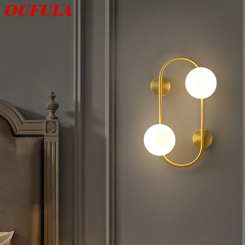 

OUFULA Interior Brass Beside Lamp LED Indoor Copper Wall Sconce Ringlike Design Decor for Modern Home Live Bed Room