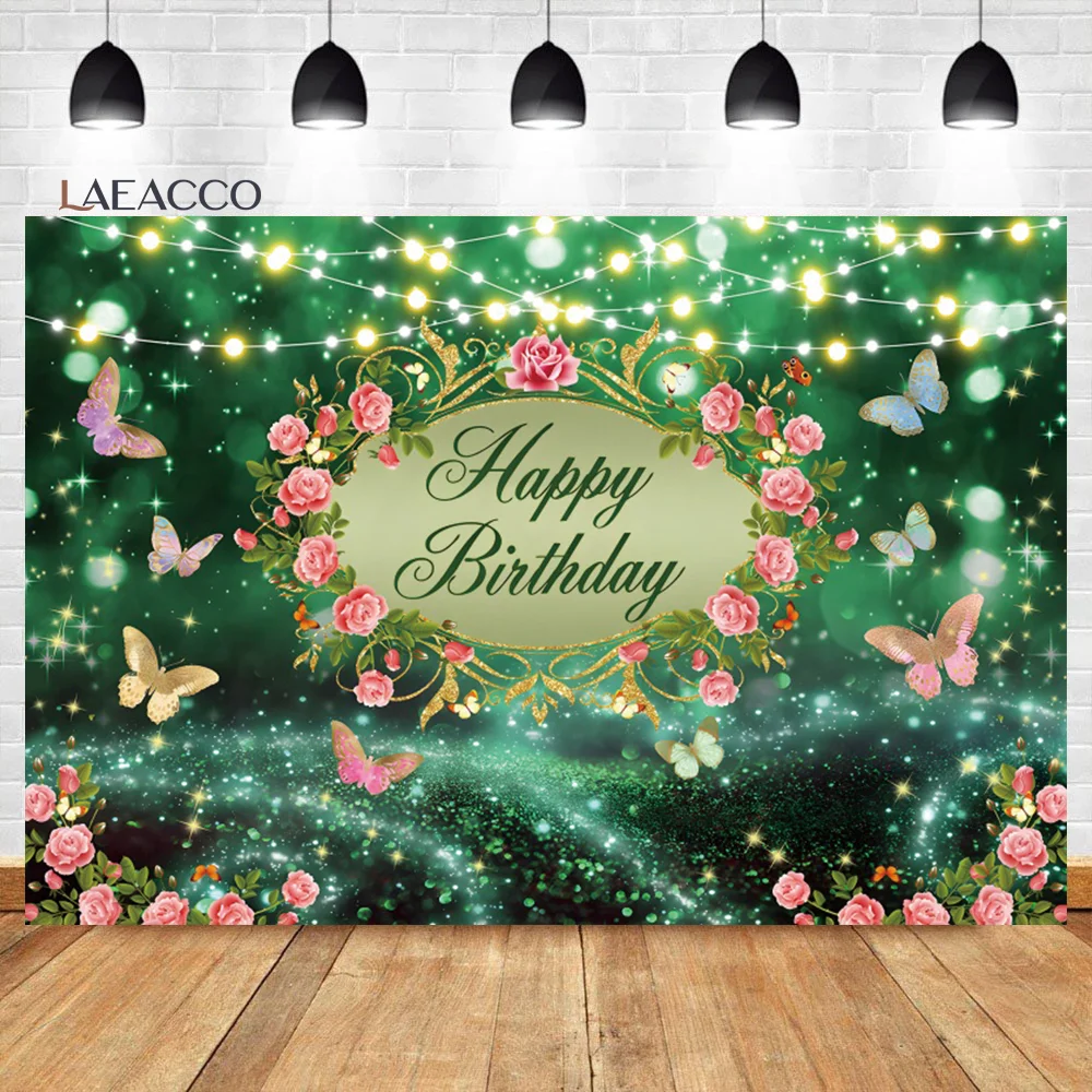 

Laeacco Butterfly Bithday Background Dreamy Light Bokeh Pink Floral Princess Baby Shower Portrait Custom Photography Backdrop