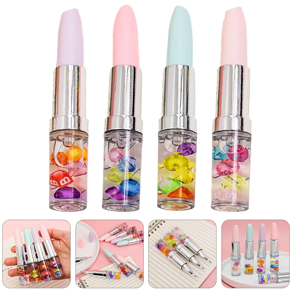 

4pcs Ink Pens Portable Lipstick Shape 0.5mm Practical Writing Pens Stationery Pens for Students Teens