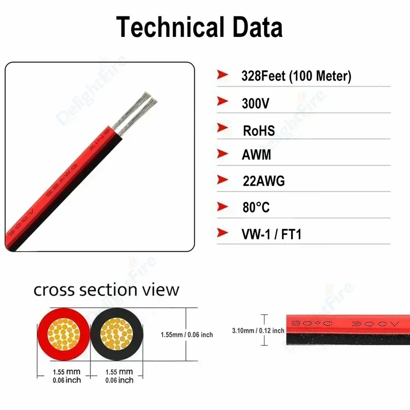 2pin Red Black 12V LED Strip Cable 22 20 18 AWG 2Core JST Extension Electrical Wire for Lamp Bulb Light Car Auto Battery Speaker