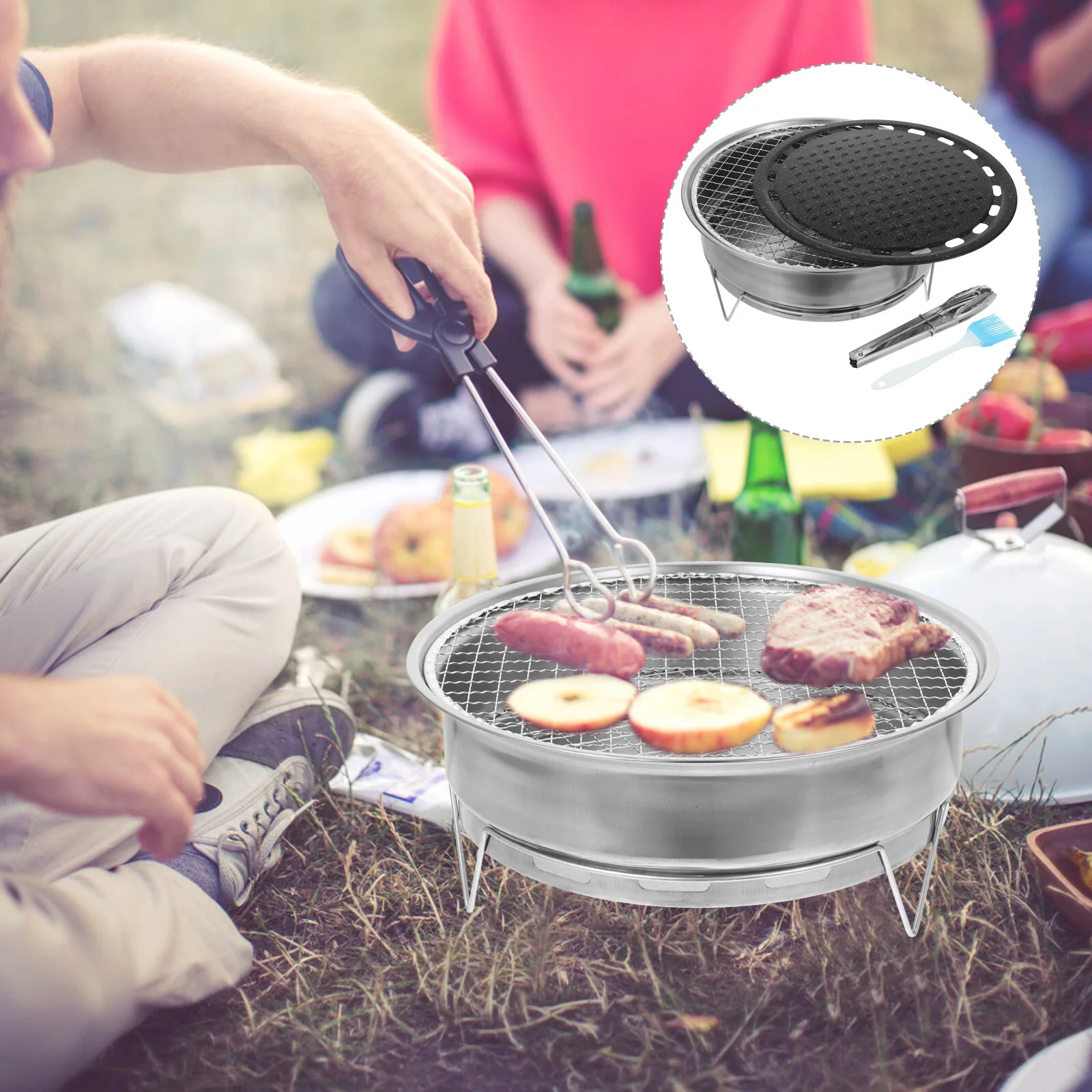 

Bbq Stove Outdoor Convenient Camping Barbecue Tool Grill Stand Metal Charcoal Rack Bakeware Set Stainless Steel