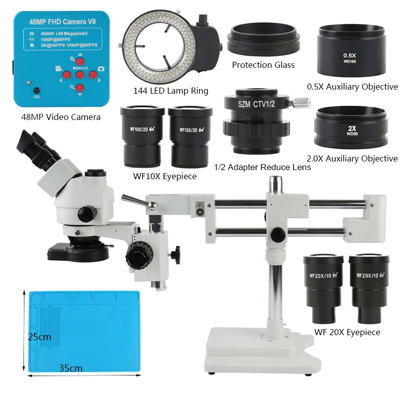 Microscope Trinoculaire à Zoom Stéréo  avec Caméra USB HDMI  38MP 2K  Pied de Perche  Simulateur de