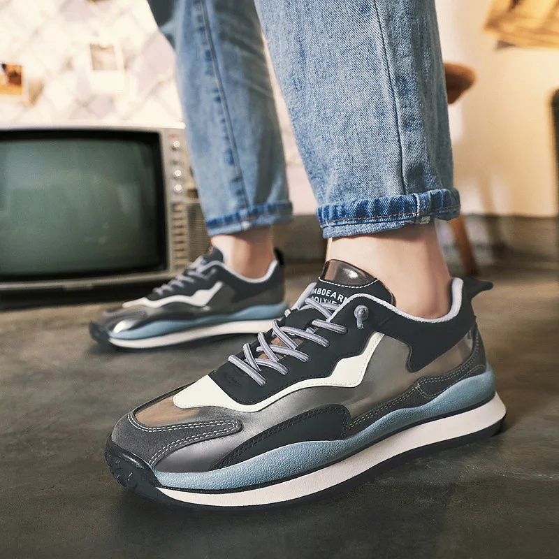 

2021 New Spring and Autumn Men's Shoes All-match Flat Sports Casual Shoes Leather Surface Stitching Retro Trendy Shoes