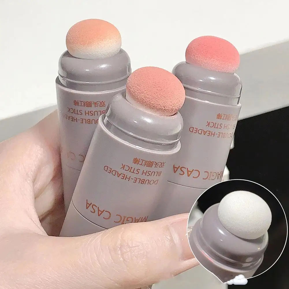 

Double Head Sponge Facial Blush Stick Waterproof Multi-purpose Eyes&lips&Cheek Blush Balm Cream Matte Finish Makeup Contour Pen