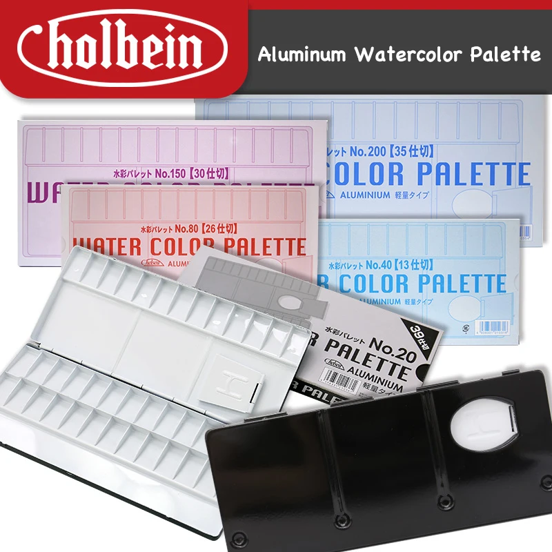 Japanese Holbein Aluminum Watercolor Palette 13/26/30/35/39 Grids for Watercolor Acrylic Gouache Chinese Painting Art Supplies