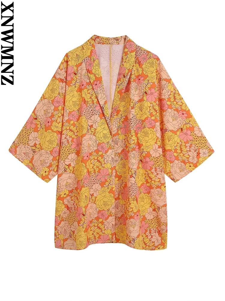 

Женская рубашка-кимоно с цветочным принтом и V-образным вырезом