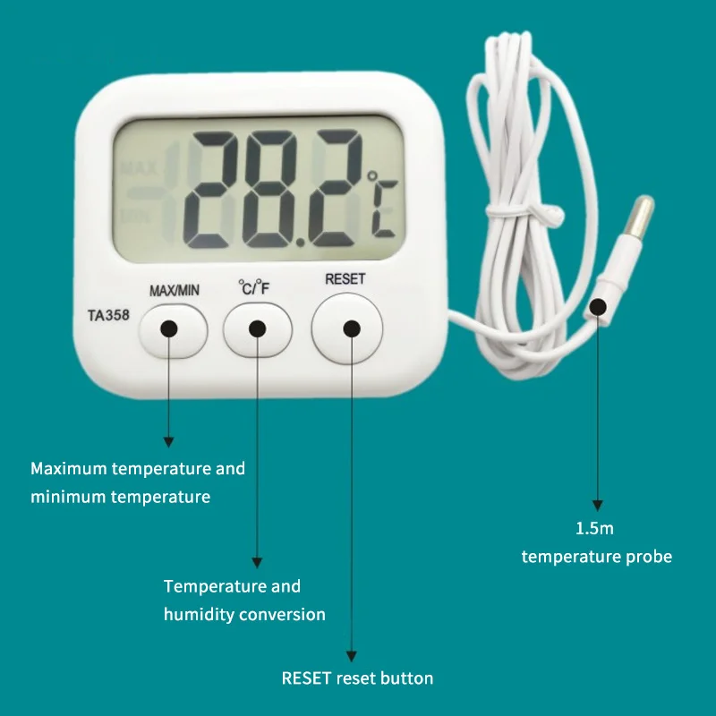 

Thermometer Digital Thermo Temperature Meter with Probe Sensor Cable Refrigerator Aquarium Kitchen Electronic LCD Max-Min