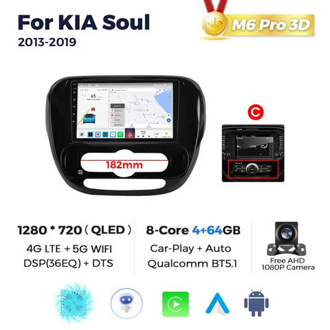 Автомагнитола Navifly M6 3D для Kia Soul 2 PS 2013-2019, мультимедийная система Carplay GPS, все в одном, навигация DSP DTS QLED 1280*720