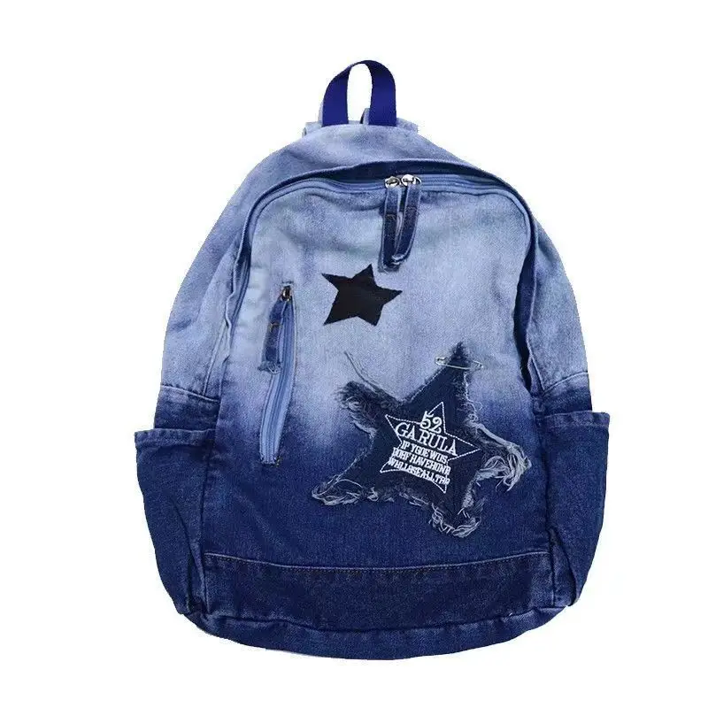 

Blue Star Backpacks Children Fashion Pattern Women Denim Casual For Backpack Bags Gradient Y2k Personality Girls Boy's School