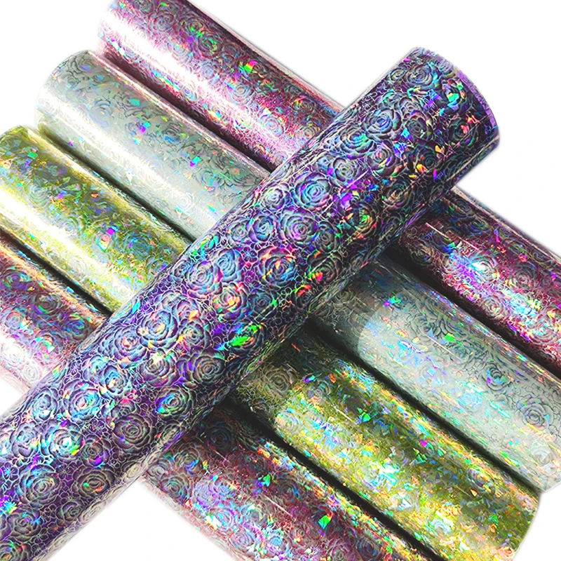 

Rose PVC leather fabric holographic material vinyl artificial leather sheet art stitching home 46*120cm