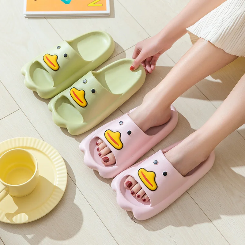 Women Sandals And Slippers Summer Cartoon Cute Yellow Duck Eva Soft Thick Soles Home Slippper Bathroom Non-slip Lovers