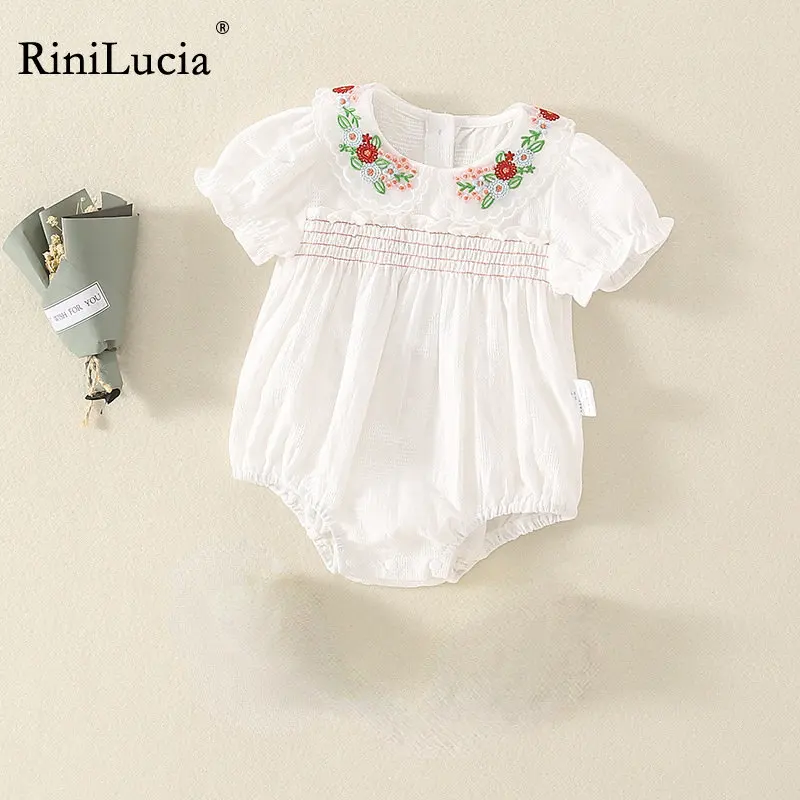 

Summer Baby Girls Rompers Short Sleeve Floral Embroidery Romper 2023 New Girls Jumpsuit Newborn Infant Romper Clothes