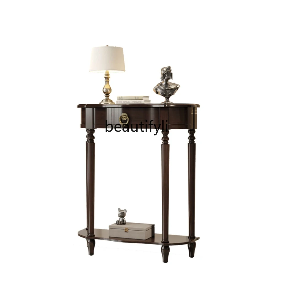 

American-Style Semicircle Hallway Corridor Storage Cabinet Corridor Wall Table European-Style Solid Wood Console Tables