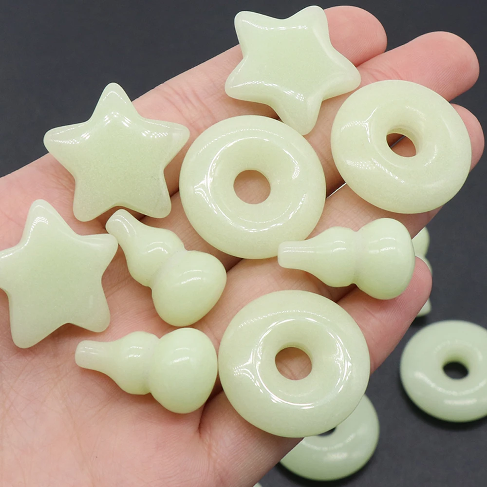 

Natural Non-porous Gemstone Green Luminous Stone Gourd Star Beads Handwork Crafts DIY Necklace Bracelet Earring Accessories