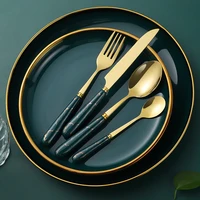 16pcs ceramic handle green gold cutlery set knife fork spoon stainless steel dinnerware kitchen complete tableware set flatware