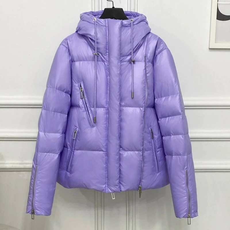 2023 New Fashion Glossy Loose Thick Warm Short Parkas Bread Clothes Hooded White Duck Down Coats Snow Wear Puffer Jackets Women