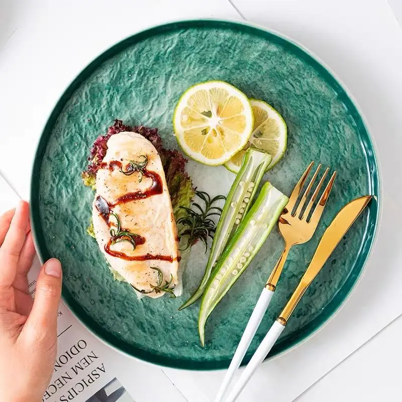 

Western Cuisine Plate Ceramic round Plate Dish Household Steak Plate Tableware Plate Plate Dish Italian Pasta Dish