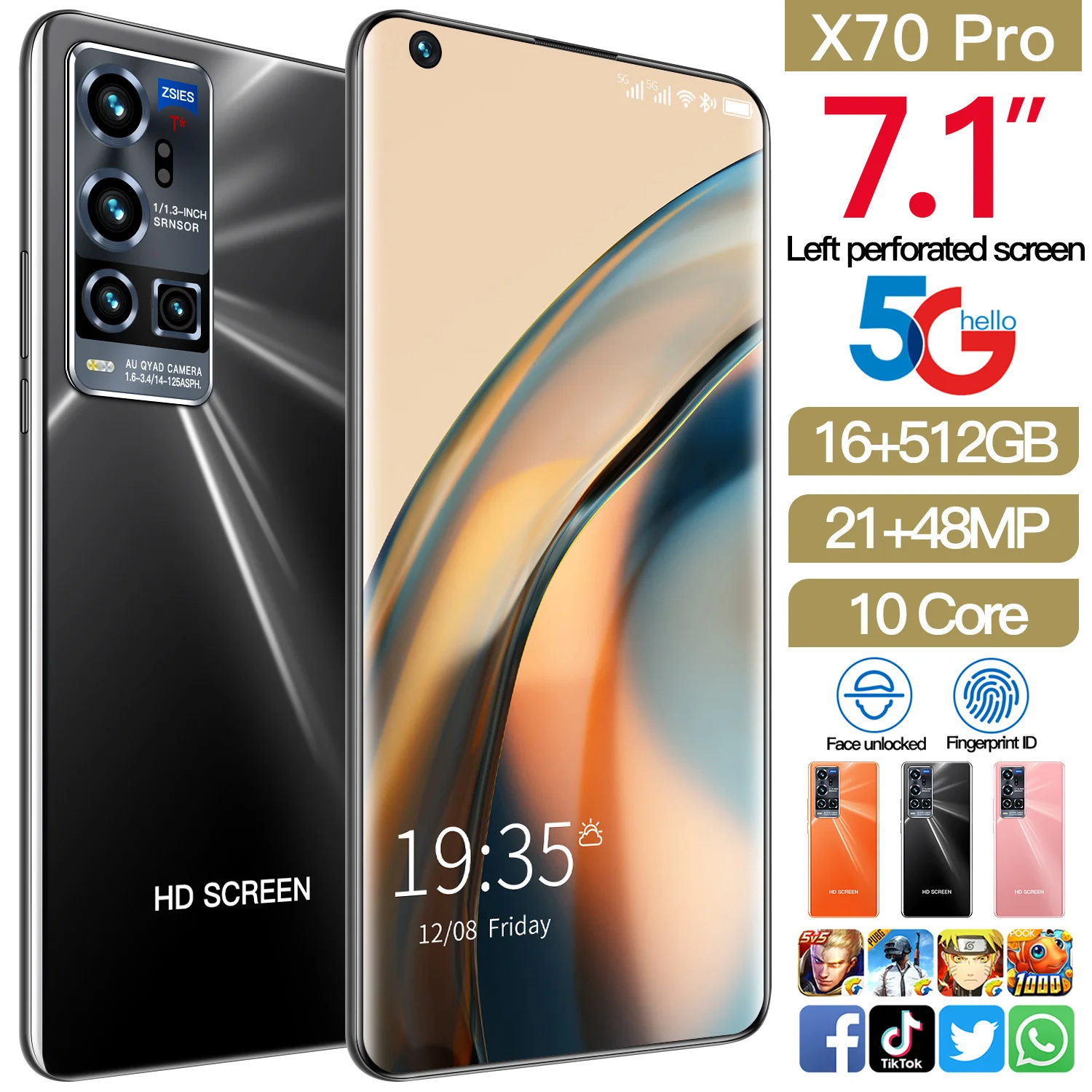 

Смартфон X70 Pro, 2021 дюйма, 16 + 7,1 ГБ, 512 мАч, 48 МП, Android 5600