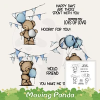 cute doll bear holding balloons metal cutting dies clear stamp scrapbooking decor diy cut dies silicone stamps set for cards