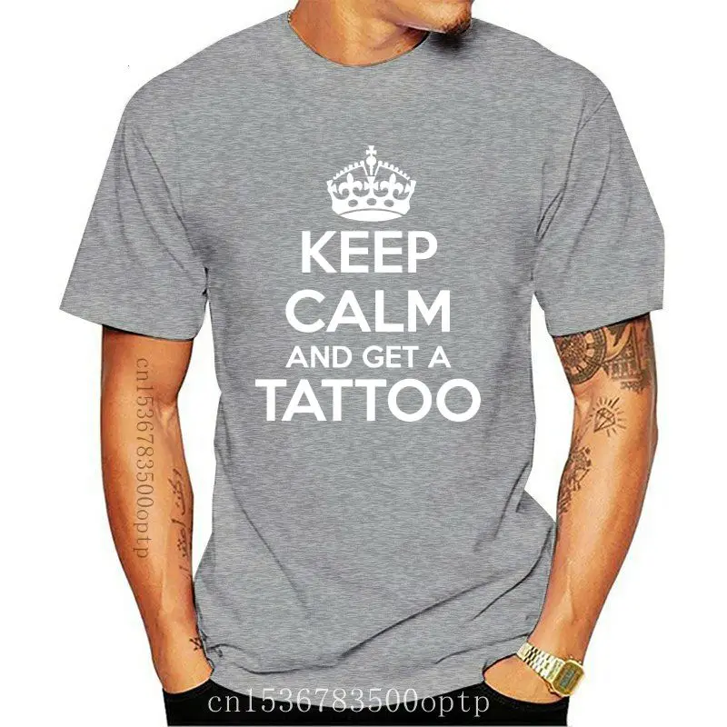 

Mens Clothes Hot Casual Short Sleeve For Men Clothing Summer KEEP CALM GET TATTOO Funny Mens T Shirt Gift Fun Party Art T-Shirt